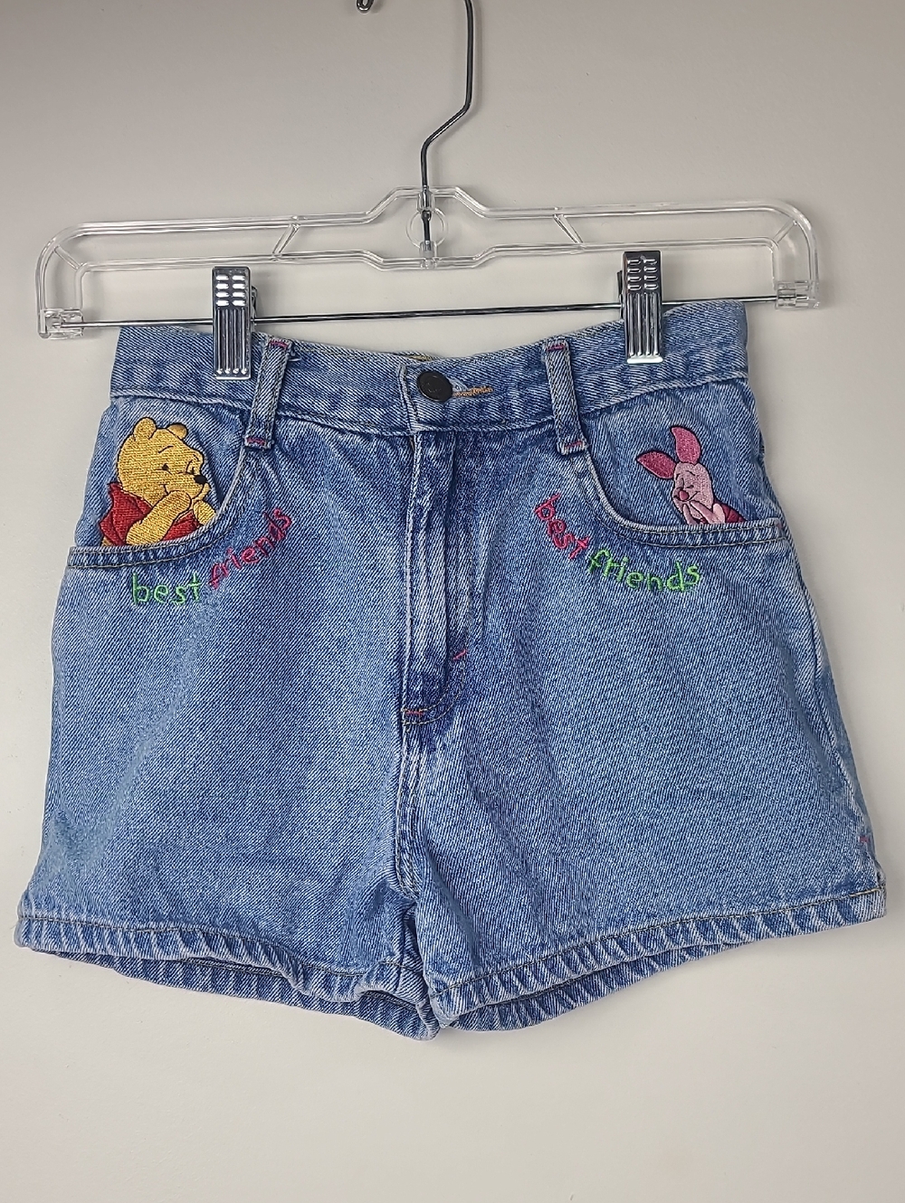 Vintage Winnie the Pooh & Piglet Embroidered Denim Light Blue Jean Shorts 8